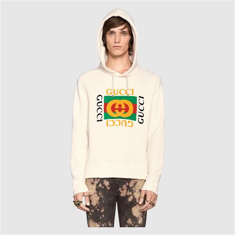 hooded cotton sweatshirt with gucci logo white|cheapest gucci hoodie.